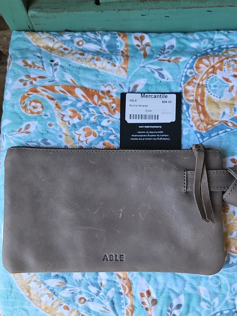 NWT! Able Women's Slate Leather Wristlet Clutch - Picture 2 of 4